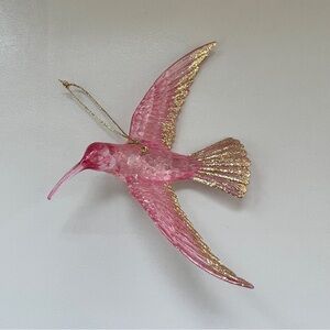 Vintage Elegant Pink and Gold Glitter Hummingbird Ornament